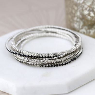 Multi Strand, Silver Plated and Monochrome Crystal Bead Bracelet by Peace Of Mind